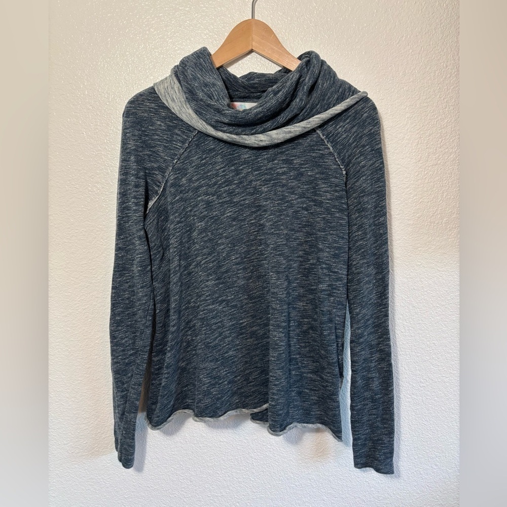 Free People Beach 100% Cotton Turtleneck Sweater Heather Blue Gray One Size - Picture 1 of 4